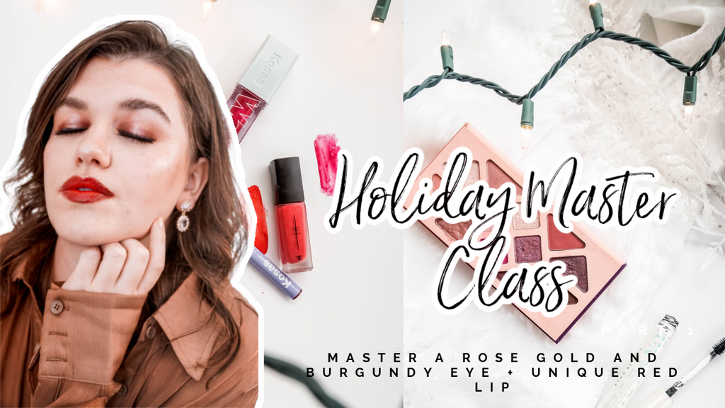 Rose Gold and Burgundy Halo Eye and Unique Red Lip Makeup Master Class