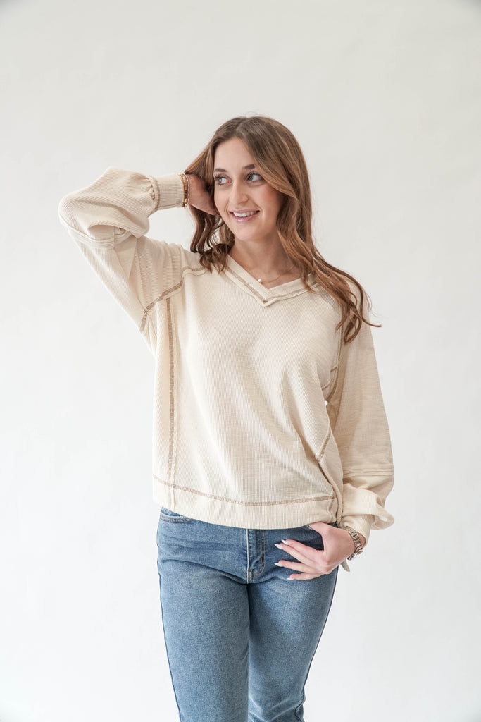 Contrast Stitch Ribbed Top