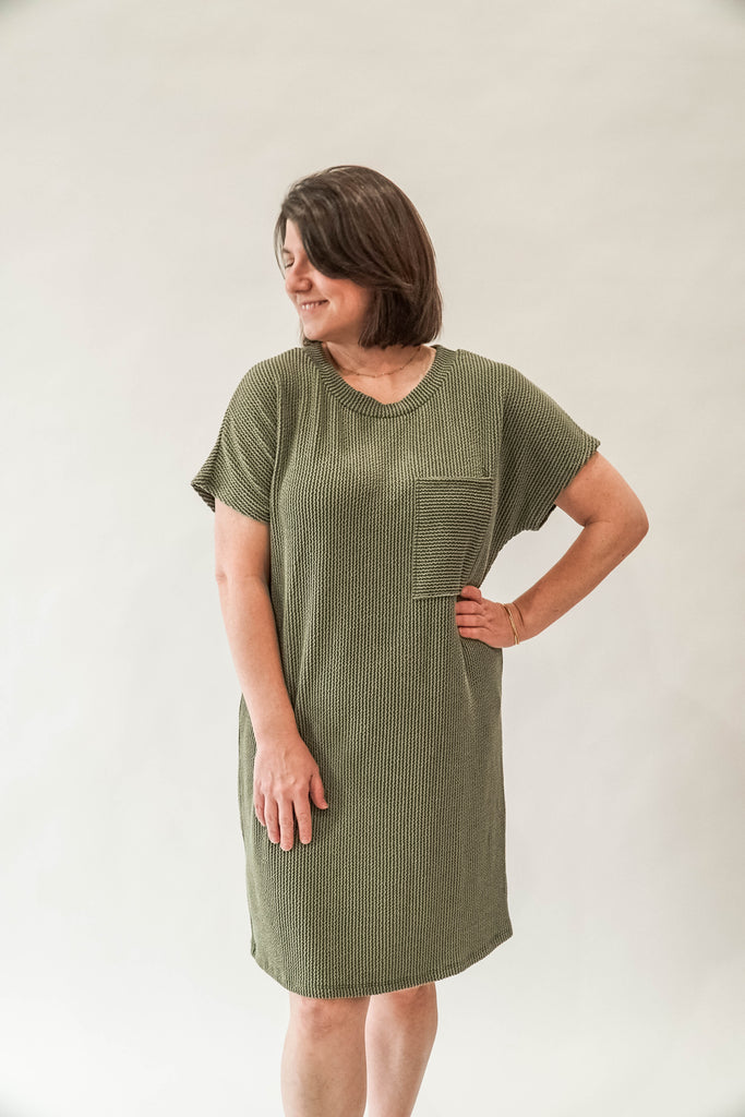 Army Green Ribbed T-Shirt Dress
