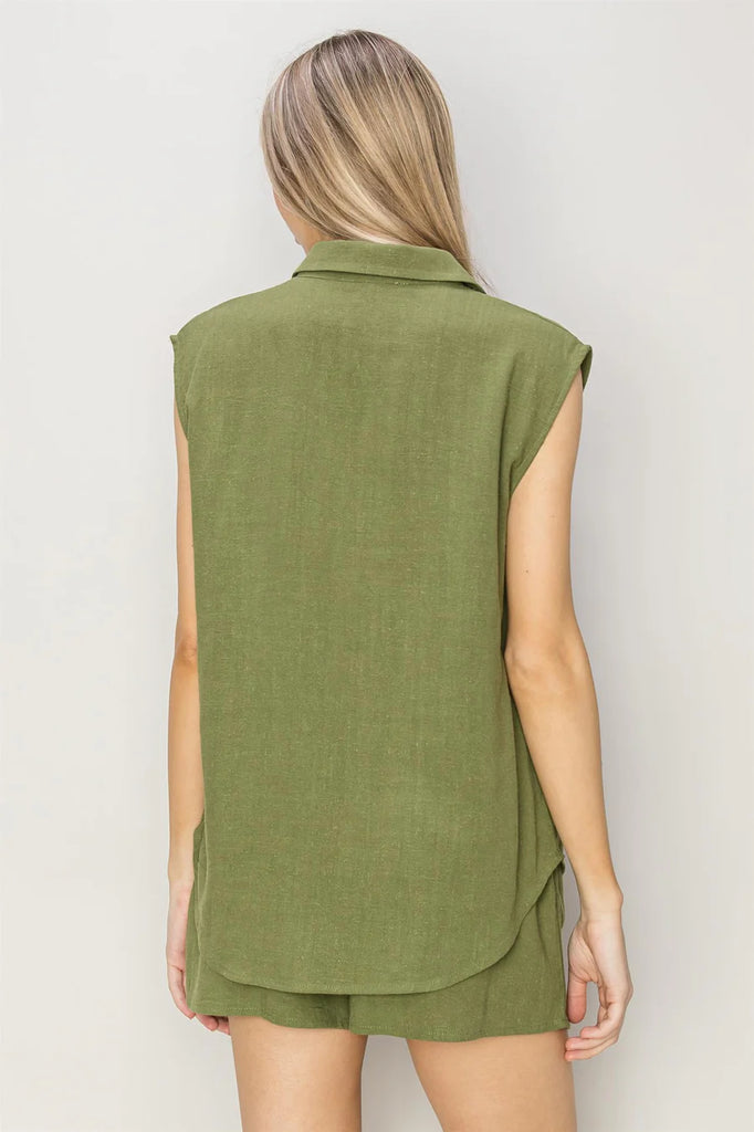 Linen Shorts- Moss Green